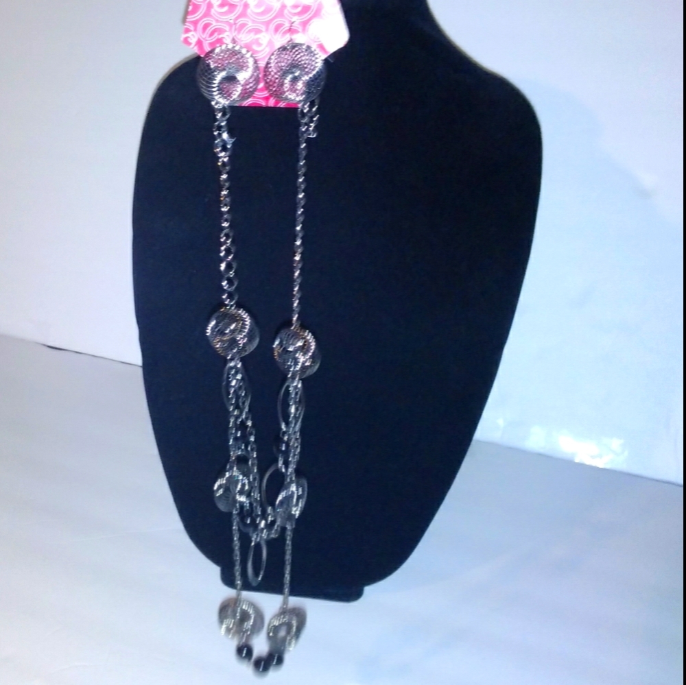 Charming Charlie Silver Necklace Earrings Set